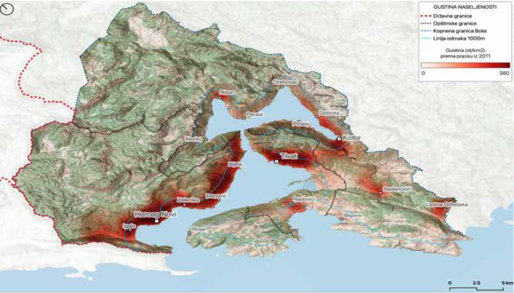 Boka-Kotorska Bay, population density