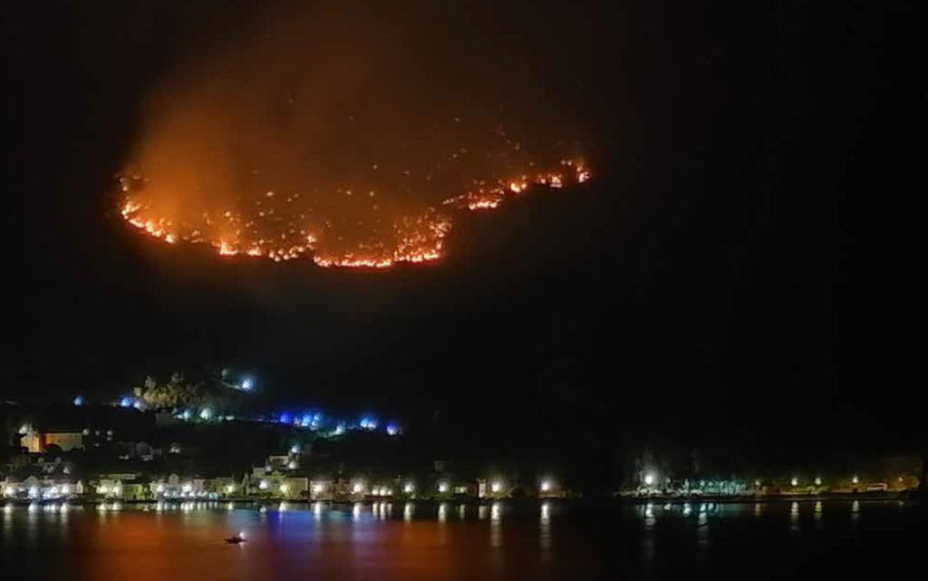 Wildfire above the town of Perast